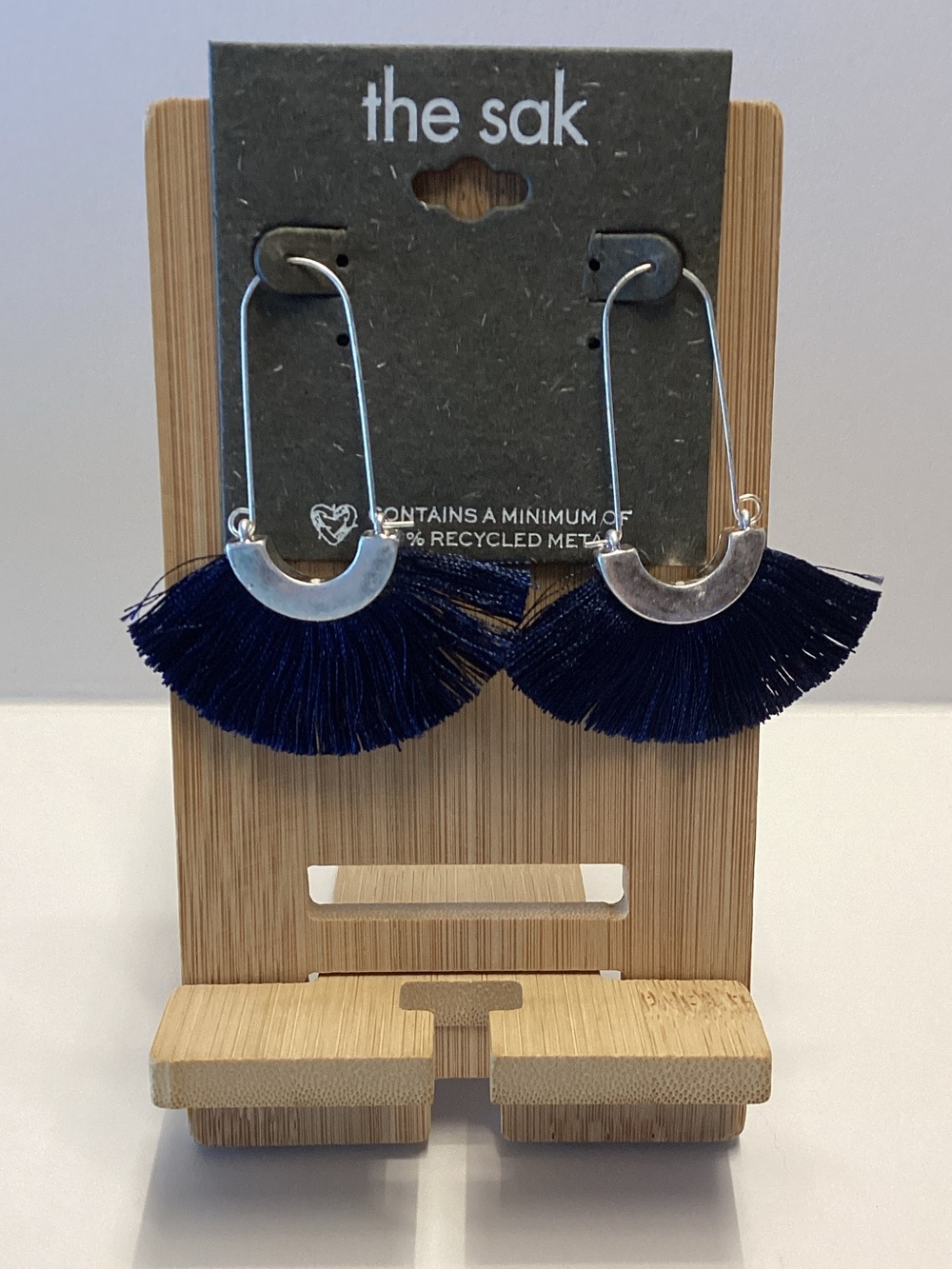The Sak Navy Fringe Fan Drop Earrings with Silver Accents